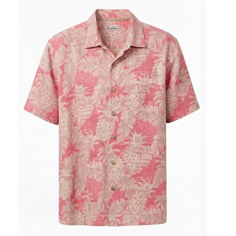 Tommy Bahama Mens 3XL Pink Pineapple Silk Blend Tropical Aloha Shirt SS